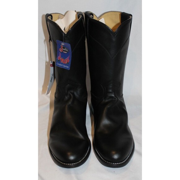 JUSTIN MEN'S JACKSON ROPER LEATHER COWBOY BOOTS BLACK SZ 10.5 E WIDE NWT - Picture 4 of 6